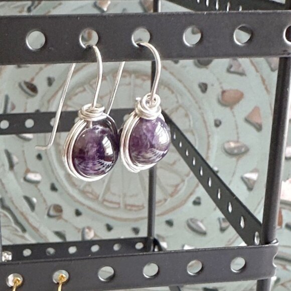 Amethyst drops dangle earrings/February birthstone earrings/crown chakra - Picture 2 of 8